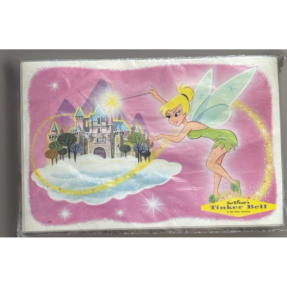 Vtg Set Of 4 Walt Disney Placemats Tinker Bell Snow White Sealed RCA Victor Ad